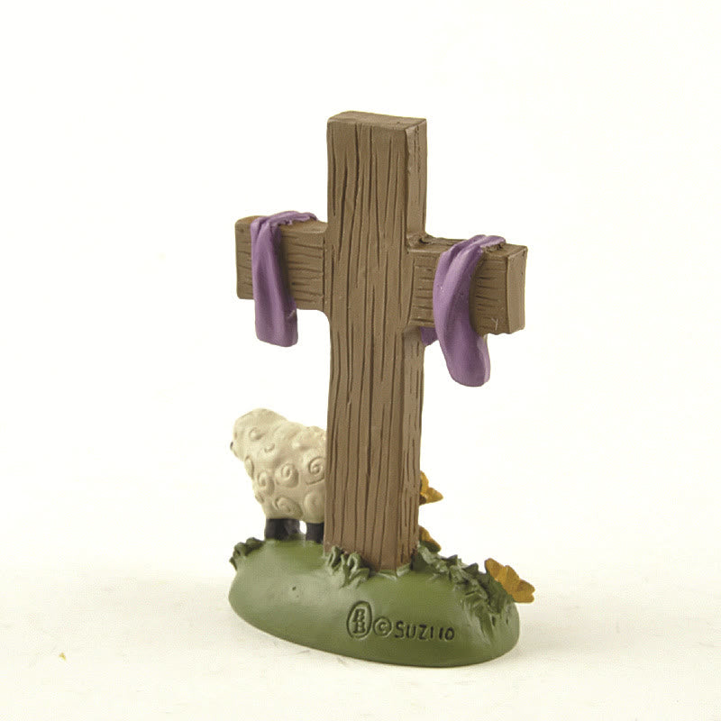 Christiandiscipleshop Classic Style My Lord and Savior Cross Sheep Figurine Desktop Decorations Ornament