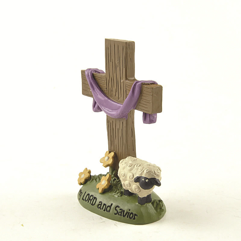 Christiandiscipleshop Classic Style My Lord and Savior Cross Sheep Figurine Desktop Decorations Ornament