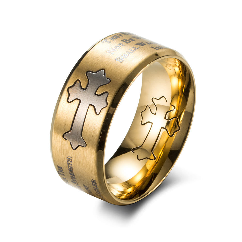 christiandiscipleshop Modern Style Engraved Faith Strength Cross Ring