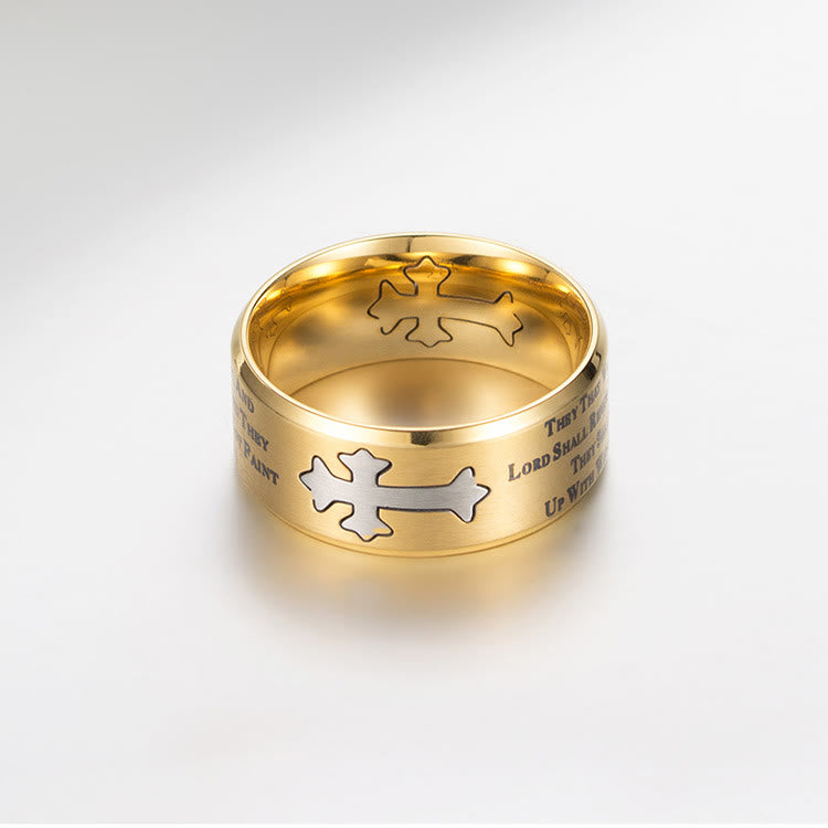 christiandiscipleshop Modern Style Engraved Faith Strength Cross Ring