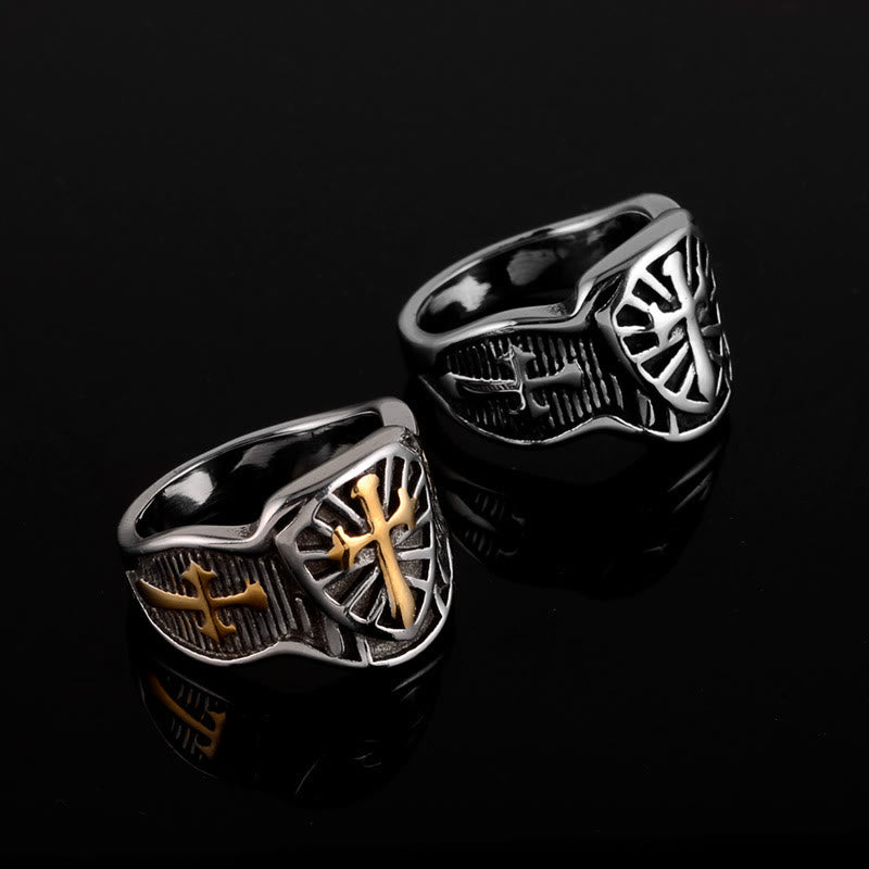 Christiandiscipleshop Modern Style Shield Cross Divine Protection Ring