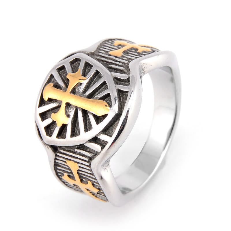 Christiandiscipleshop Modern Style Shield Cross Divine Protection Ring