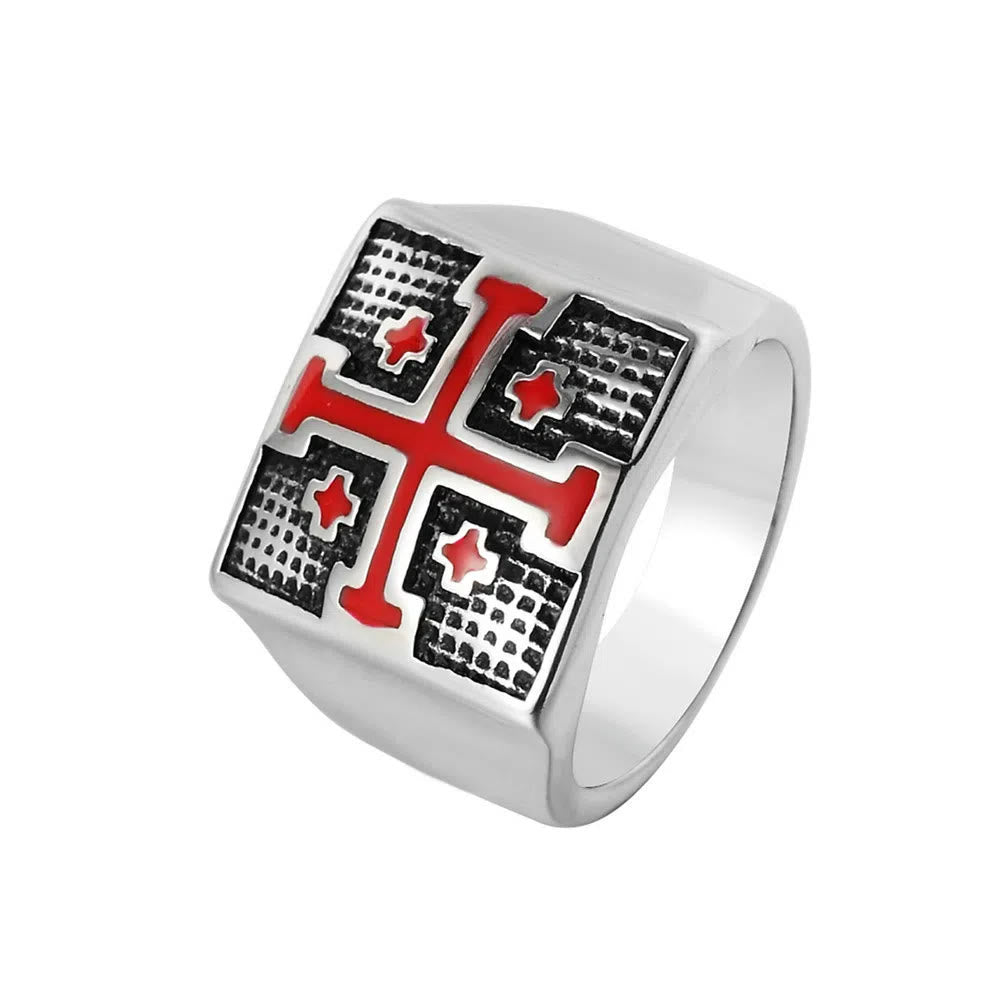 christiandiscipleshop Modern Style Heraldic Knight's Signet Enamel Cross Ring