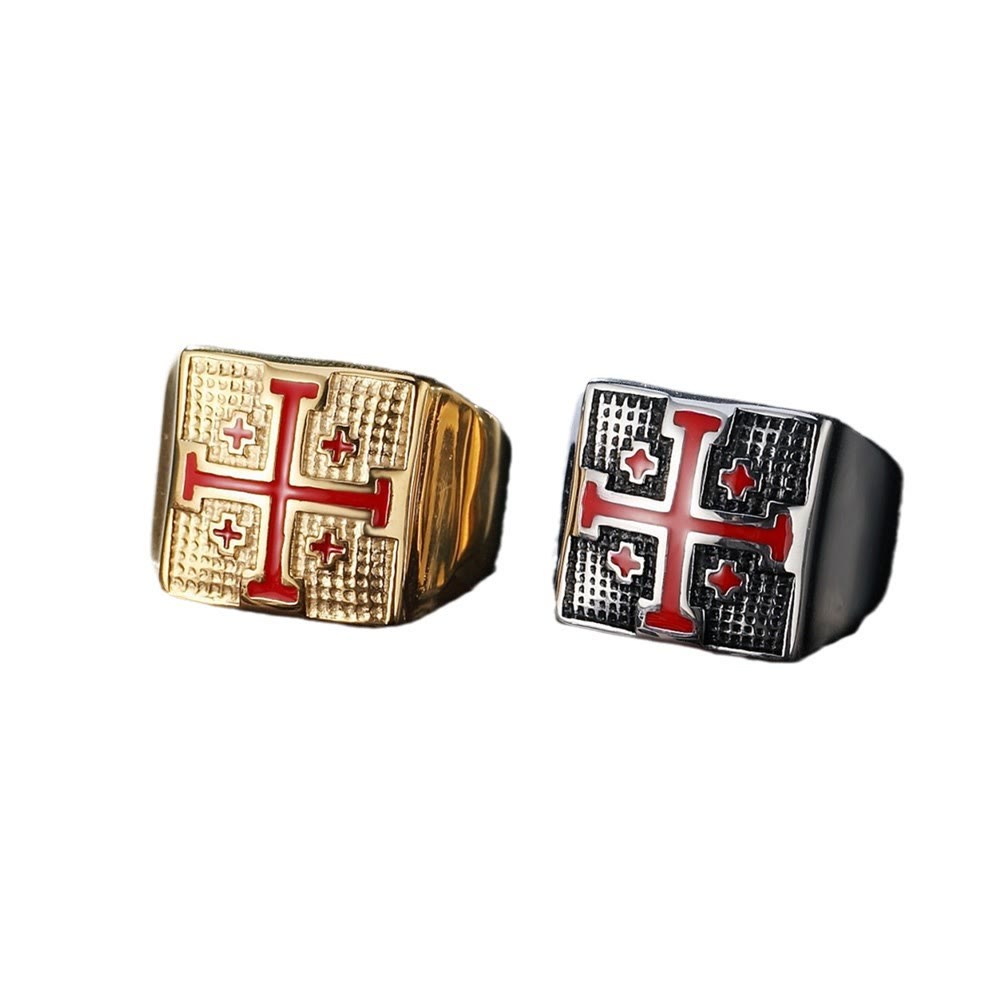 christiandiscipleshop Modern Style Heraldic Knight's Signet Enamel Cross Ring