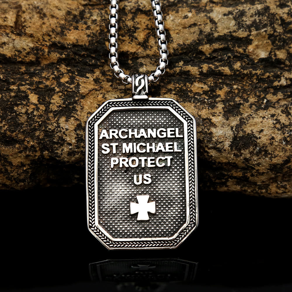 Christiandiscipleshop Retro Style Archangel St. Micheal Protect Us Crafted Stainless Steel Pendant Necklace