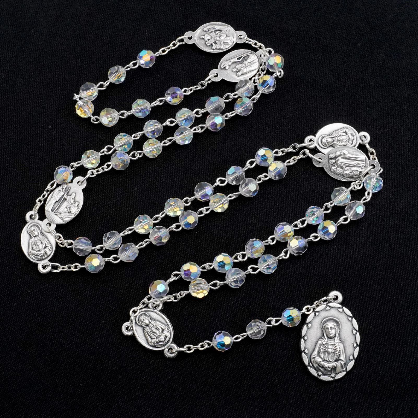christiandiscipleshop Virgin Mary of 6 mm Polyhedron Clear Crystal Alloy Chain Rosary