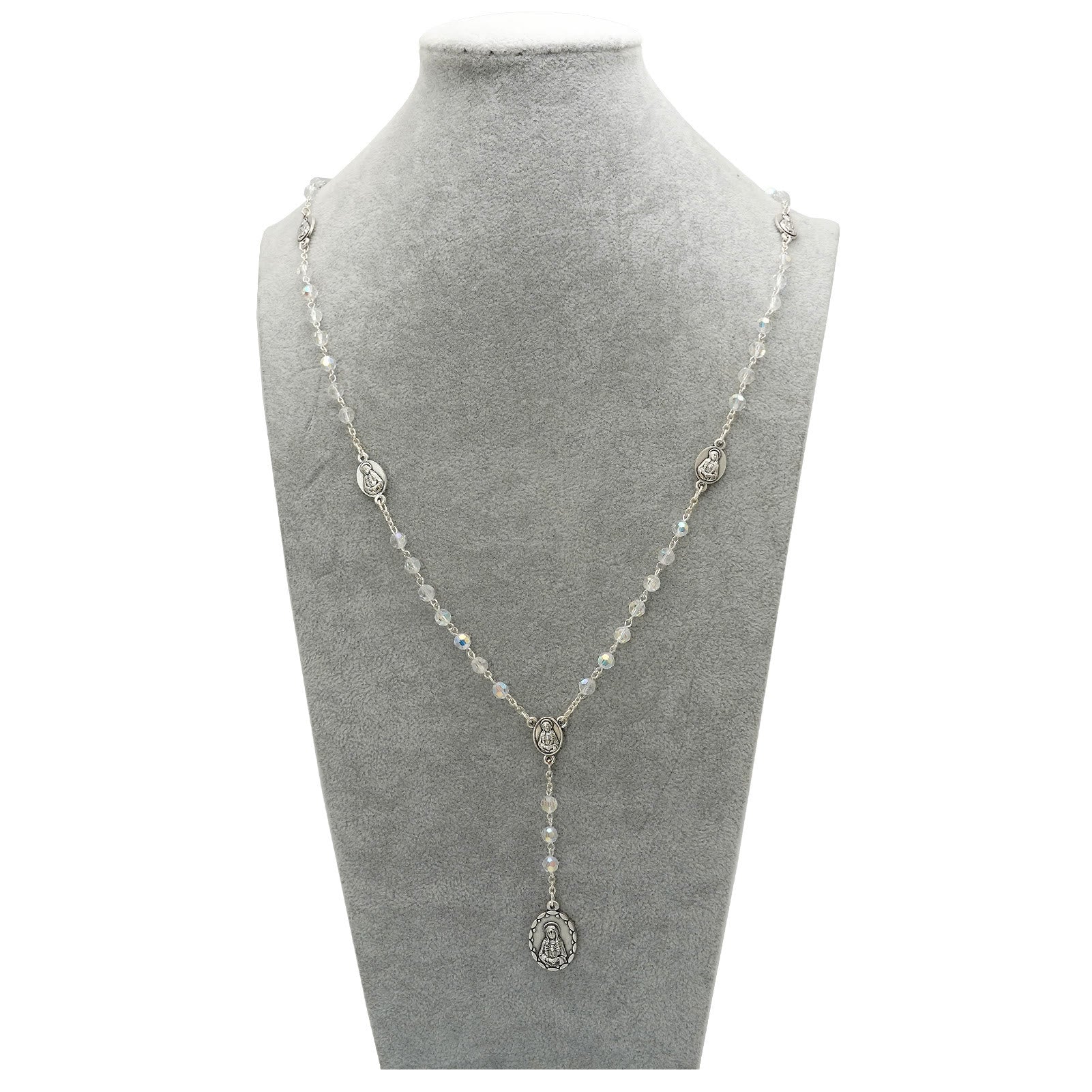 christiandiscipleshop Virgin Mary of 6 mm Polyhedron Clear Crystal Alloy Chain Rosary
