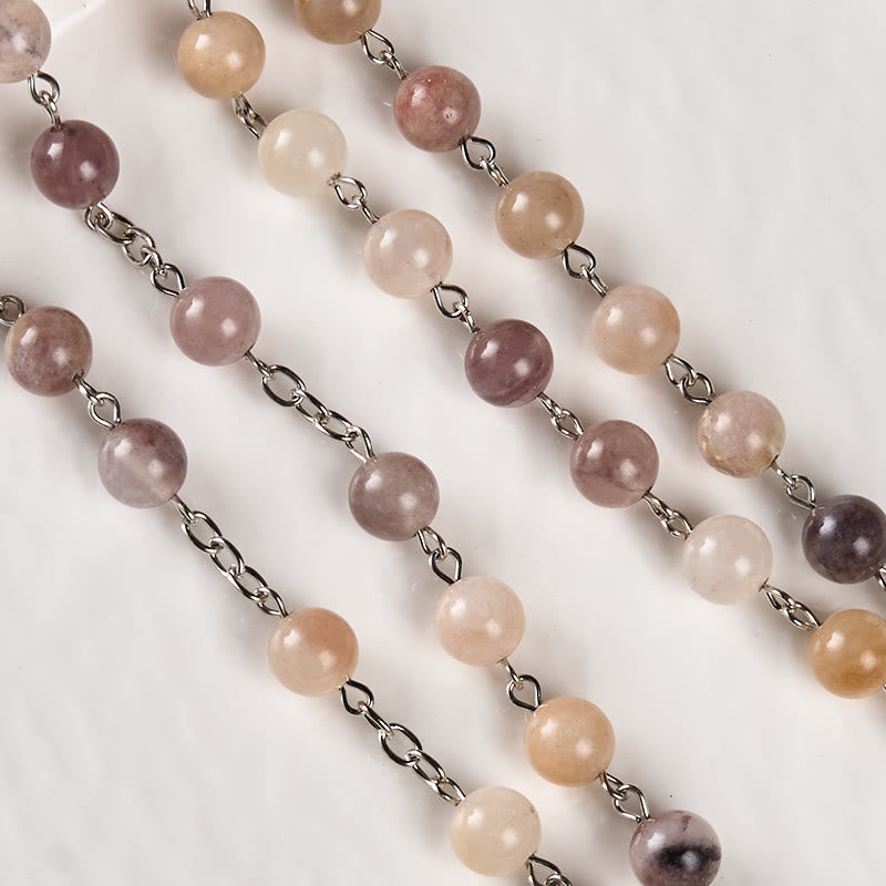 christiandiscipleshop Madonna and Child & Crucifix of 8mm Round Multicolor Agate Alloy Chain Rosary