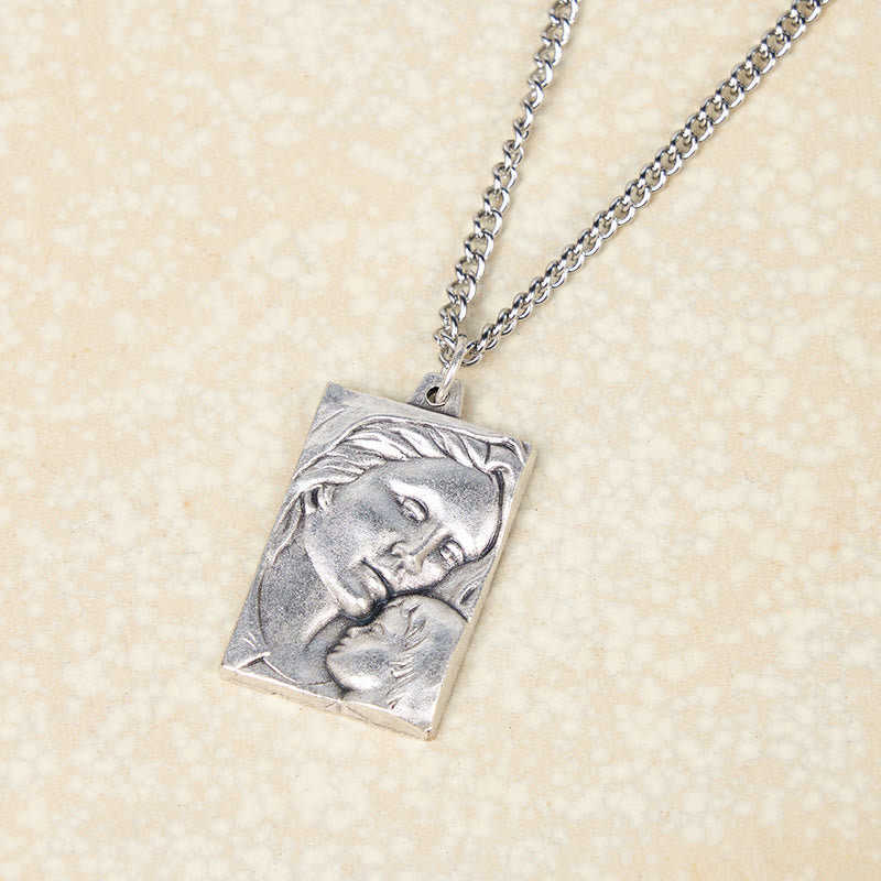 Christiandiscipleshop Classic Style Madonna And Child Crafted Embossed Amulet Pendant Necklace