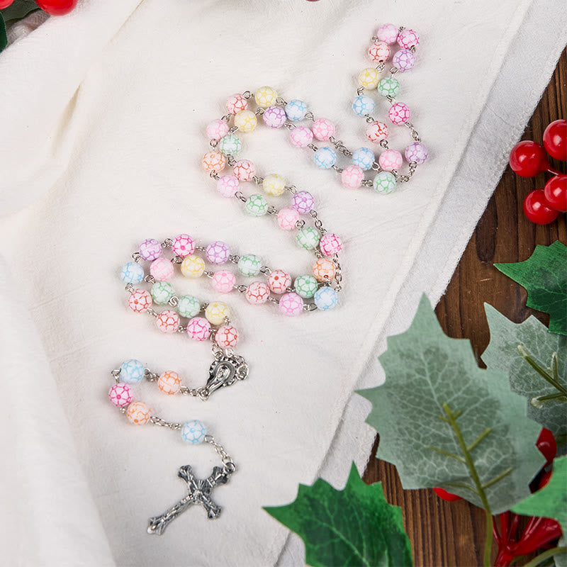 christiandiscipleshop Virgin Mary & Crucifix of 8 mm Round Multicolor Polymer Clay Alloy Chain Rosary