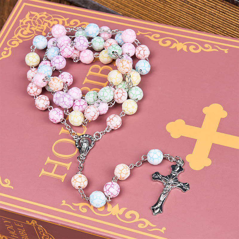 christiandiscipleshop Virgin Mary & Crucifix of 8 mm Round Multicolor Polymer Clay Alloy Chain Rosary