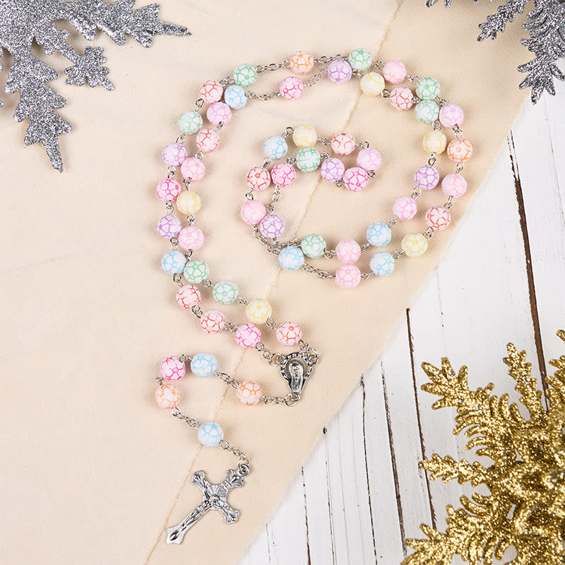 christiandiscipleshop Virgin Mary & Crucifix of 8 mm Round Multicolor Polymer Clay Alloy Chain Rosary