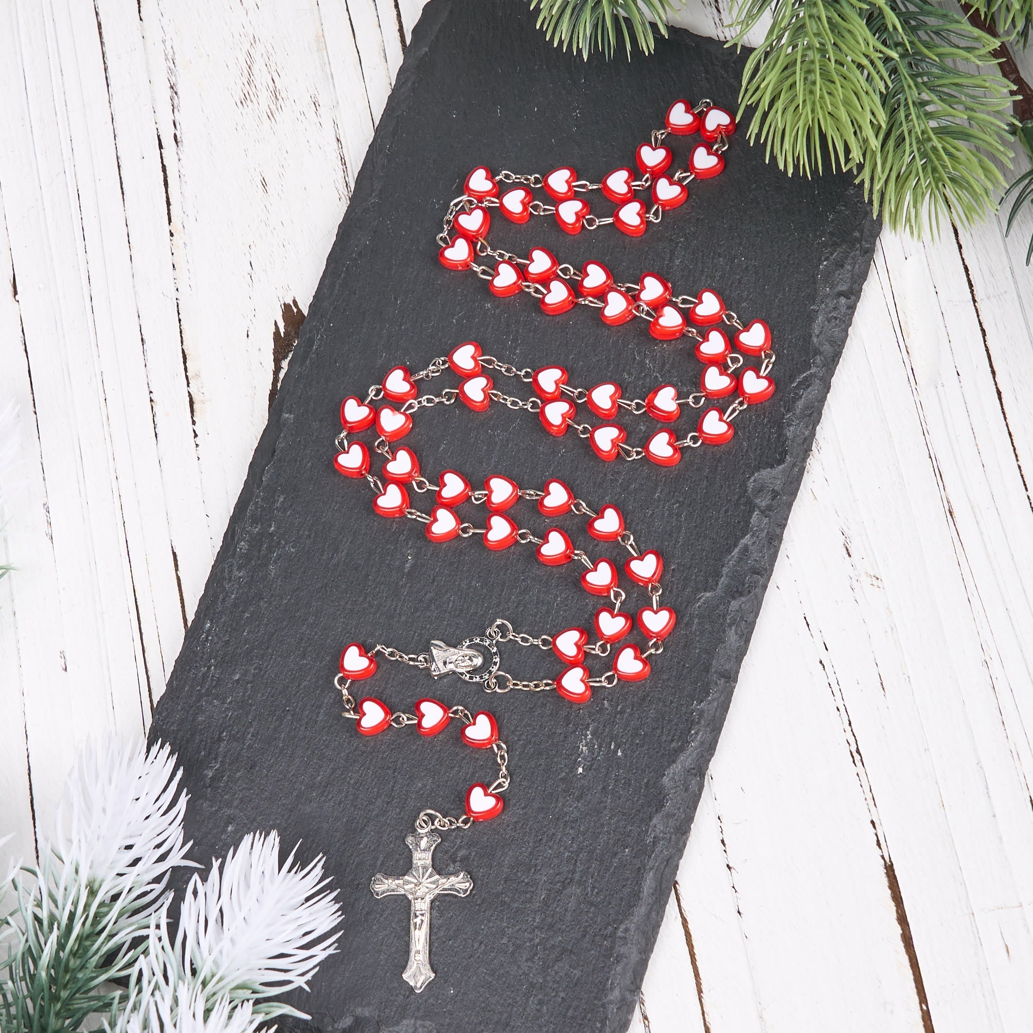 christiandiscipleshop Virgin Mary & Crucifix of 6 mm Heart Multicolor Acrylic Alloy Chain Rosary(4 color)