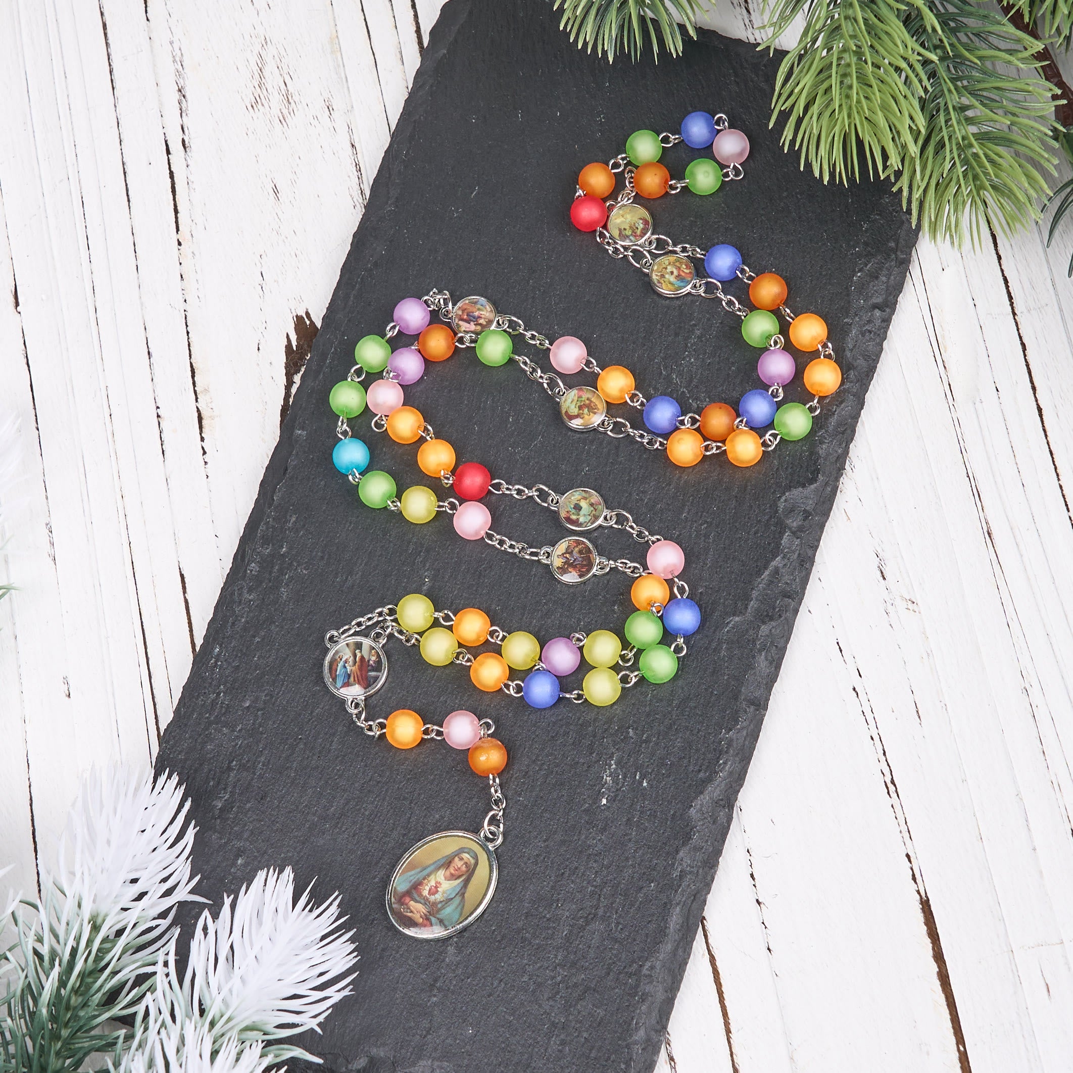 Christiandiscipleshop Seven Sorrow of 8 mm Round Multicolor Acrylic Alloy Chain Rosary