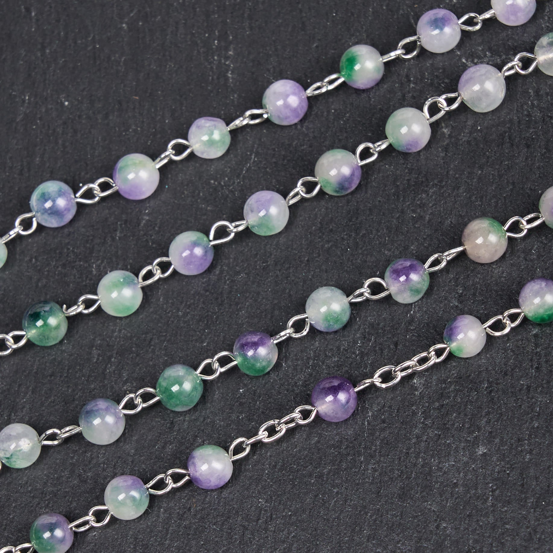 christiandiscipleshop Virgin Mary & Crucifix of 6 mm Round Purple Green Agate Alloy Chain Rosary