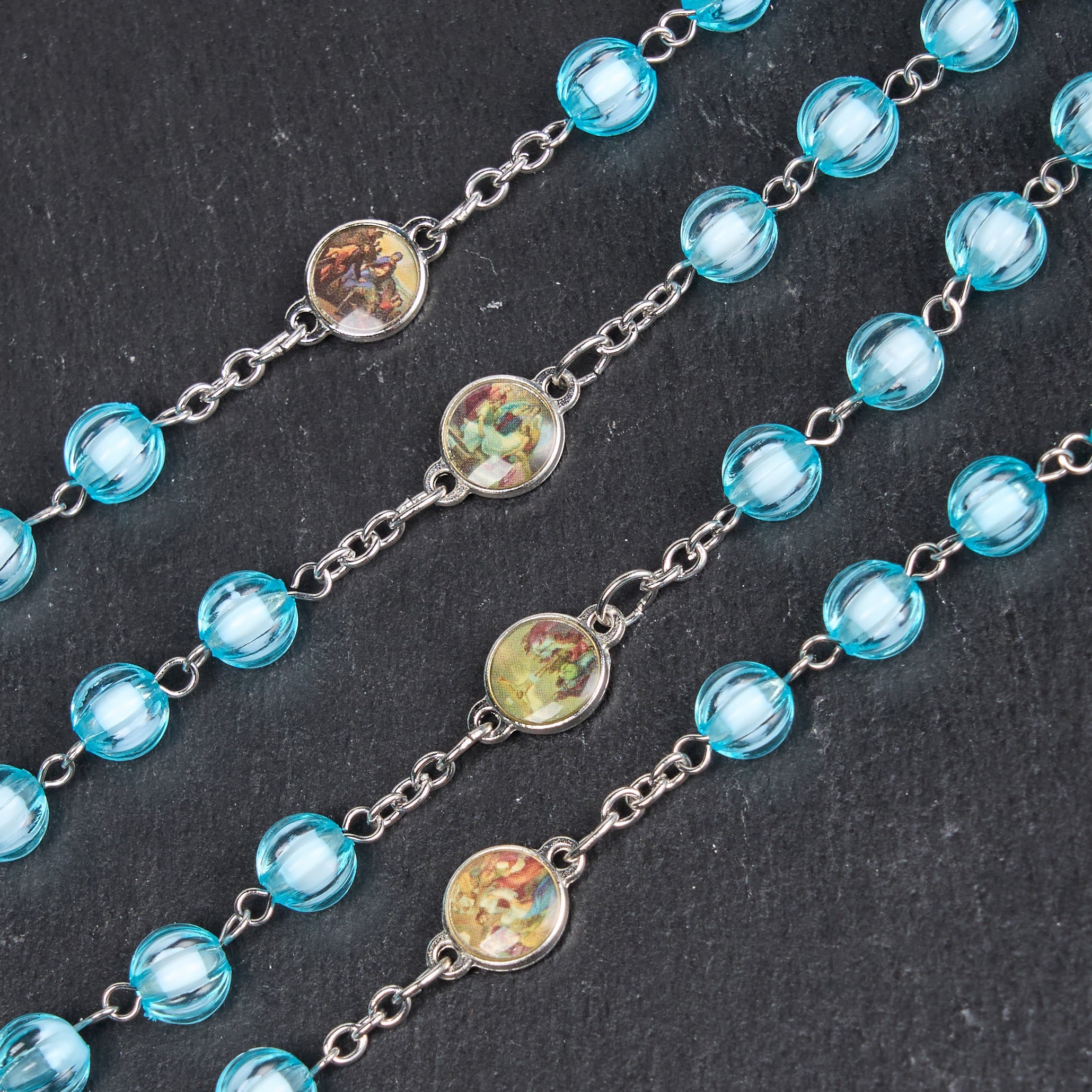 Christiandiscipleshop Seven Sorrow of 8 mm Round Blue Acrylic Alloy Chain Rosary