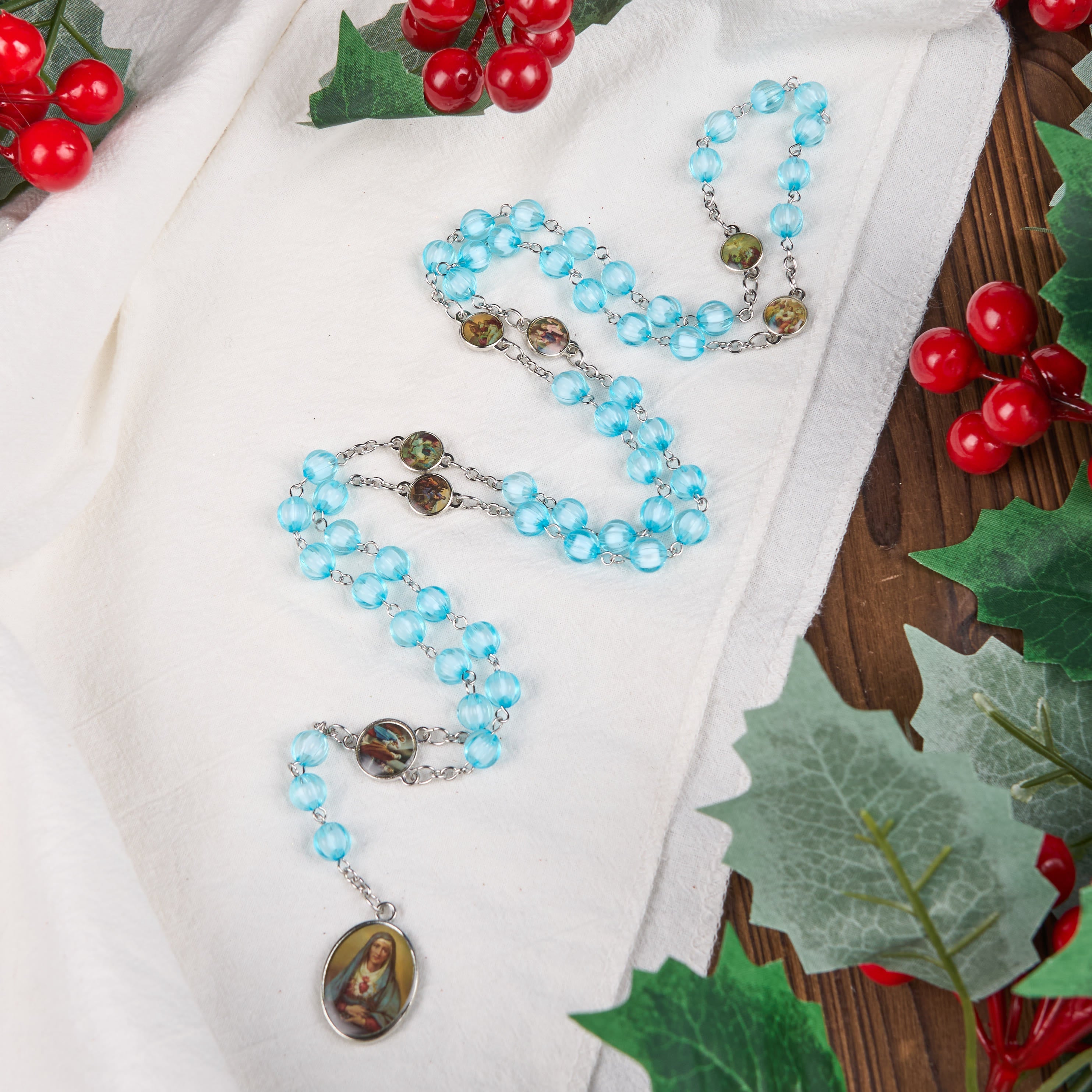 Christiandiscipleshop Seven Sorrow of 8 mm Round Blue Acrylic Alloy Chain Rosary