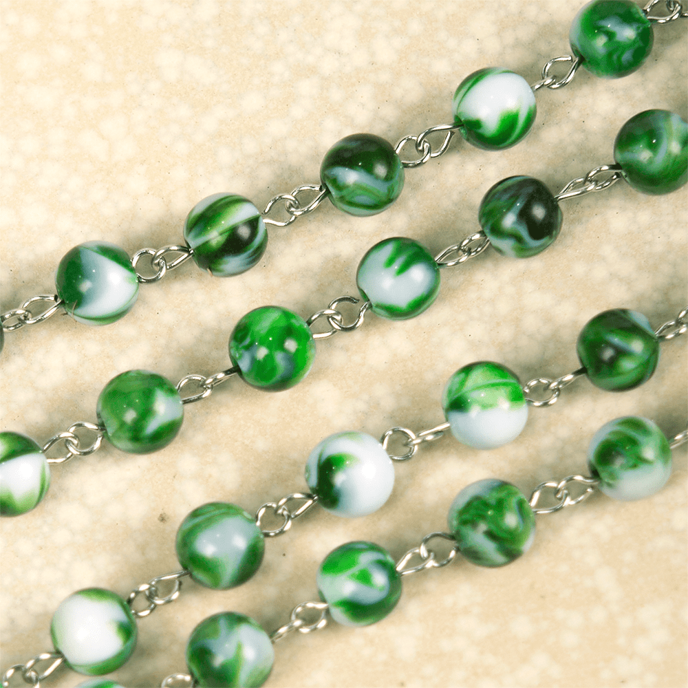 Christiandiscipleshop Saint Jude Thaddeus & Crucifix of 8 mm Round Green Acrylic Alloy Chain Rosary