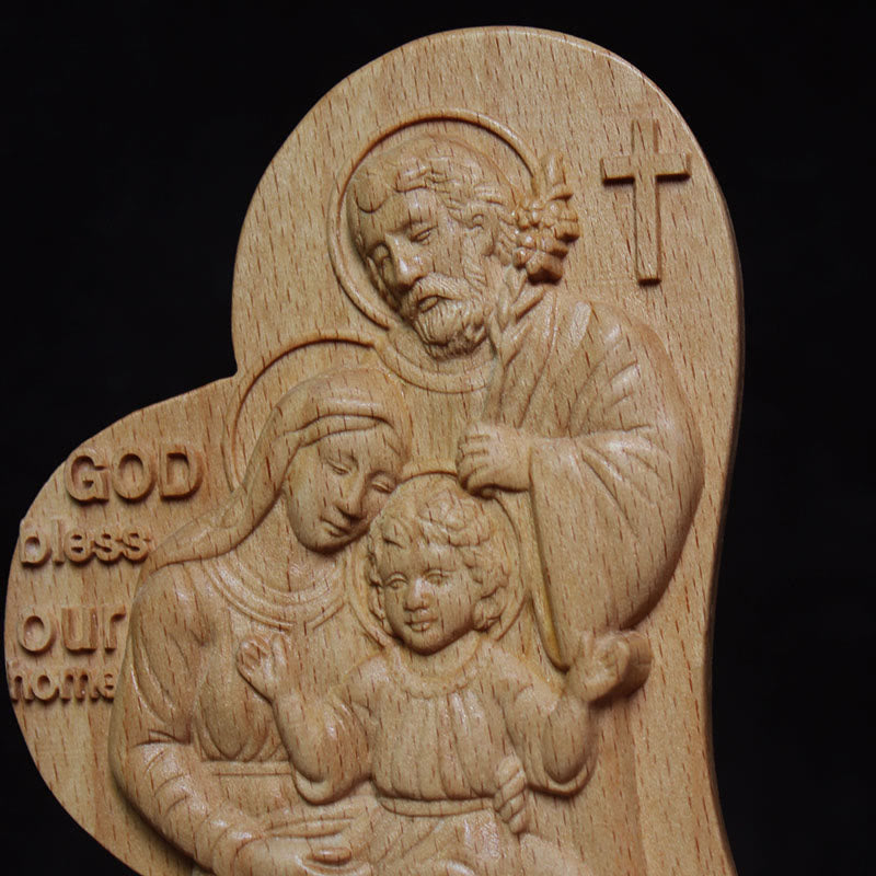 Christiandiscipleshop Classic Style Wooden Blessing Holy Family Statue Desktop Decorations Ornament