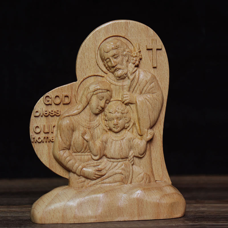 Christiandiscipleshop Classic Style Wooden Blessing Holy Family Statue Desktop Decorations Ornament