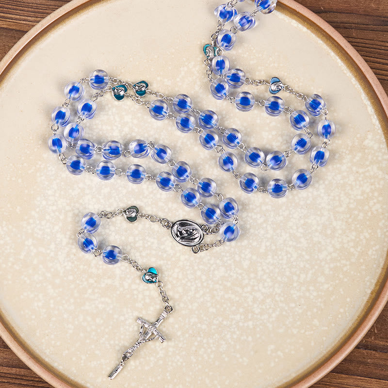 Christiandiscipleshop Our Lady & Crucifix of 10mm Polyhedron Blue Acrylic Alloy Chain Rosary