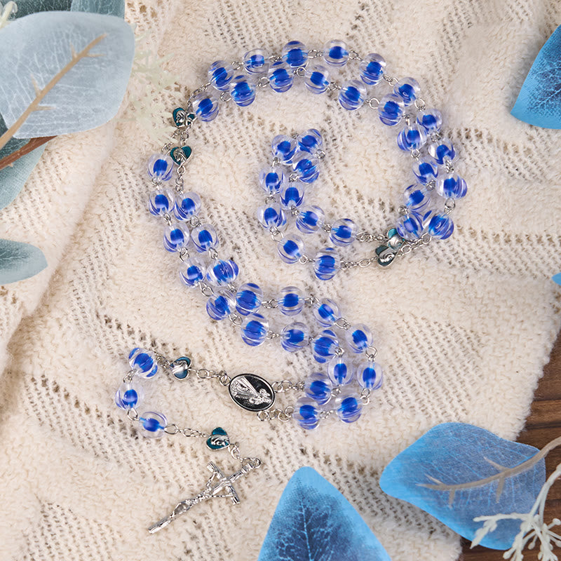 Christiandiscipleshop Our Lady & Crucifix of 10mm Polyhedron Blue Acrylic Alloy Chain Rosary