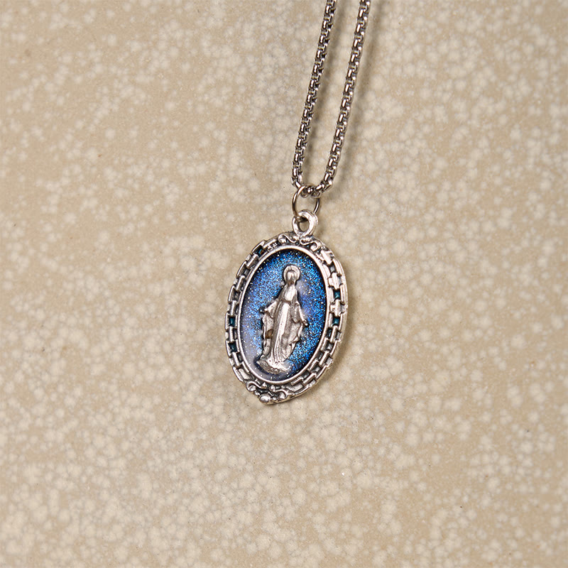 Christianartworkshop Classic Style Crafted Holy Miraculous Medal Enamel Relief Pendant Necklace