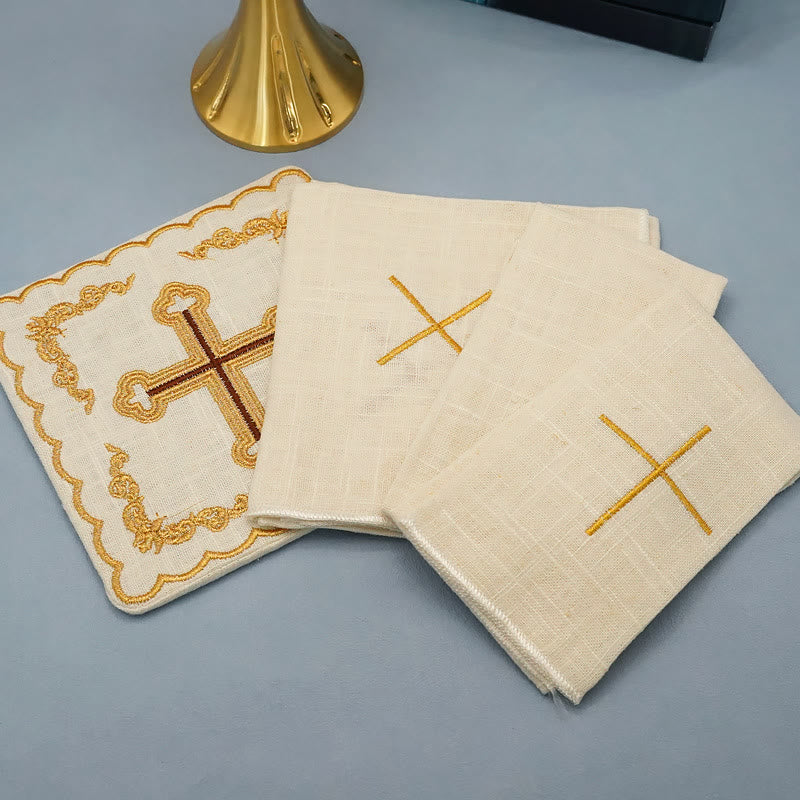 Christiandiscipleshop Classic Style Golden Cross Embroidered  Elegant Religious Altar Linen Set