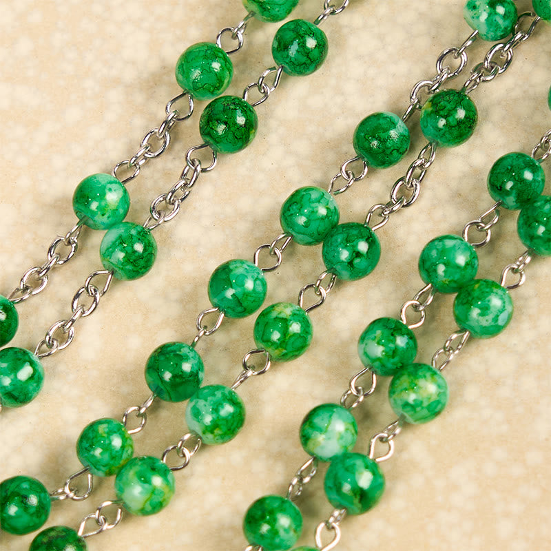 Christiandiscipleshop St. Jude & Crucifix of 8 mm Round Green Glass Alloy Chain Rosary