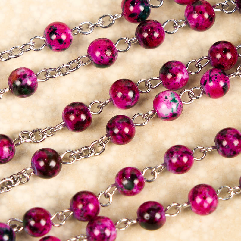 Christiandiscipleshop Divine Mercy & Crucifix of 8 mm Round Purple Glass Alloy Chain Rosary