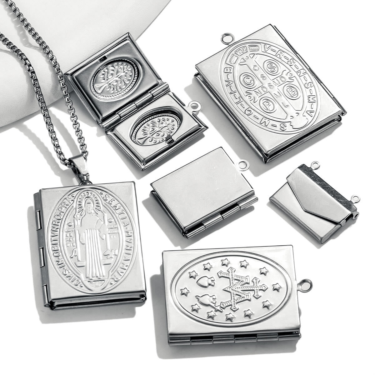 Christiandiscipleshop Modern Style St. Benedict & Marry Photo Box Pendant Necklace
