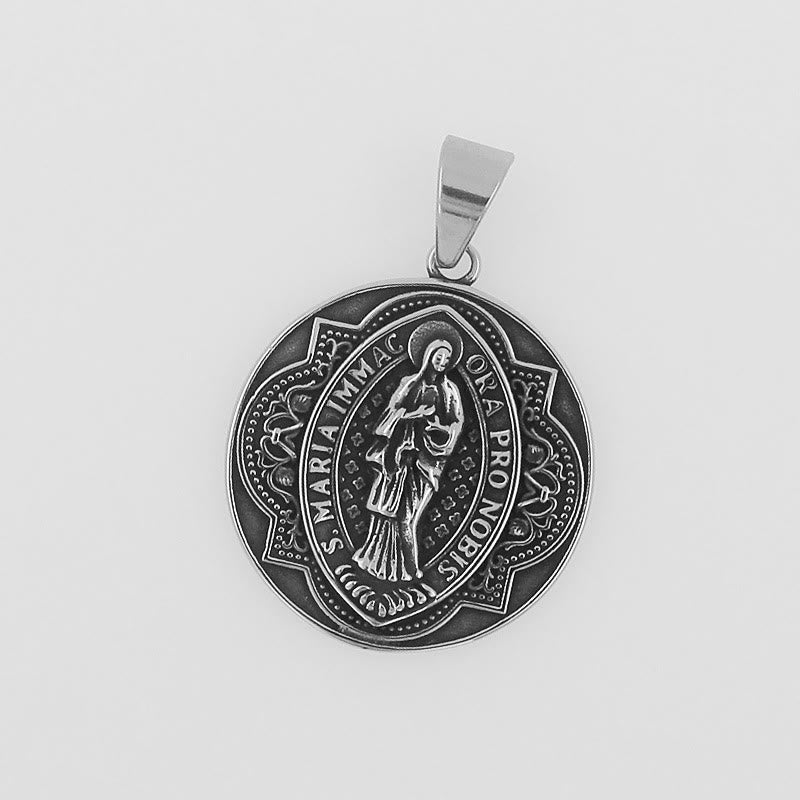 Christiandiscipleshop Retro Style Our Lady Virgin Marry Pattern Round Pendant Necklace