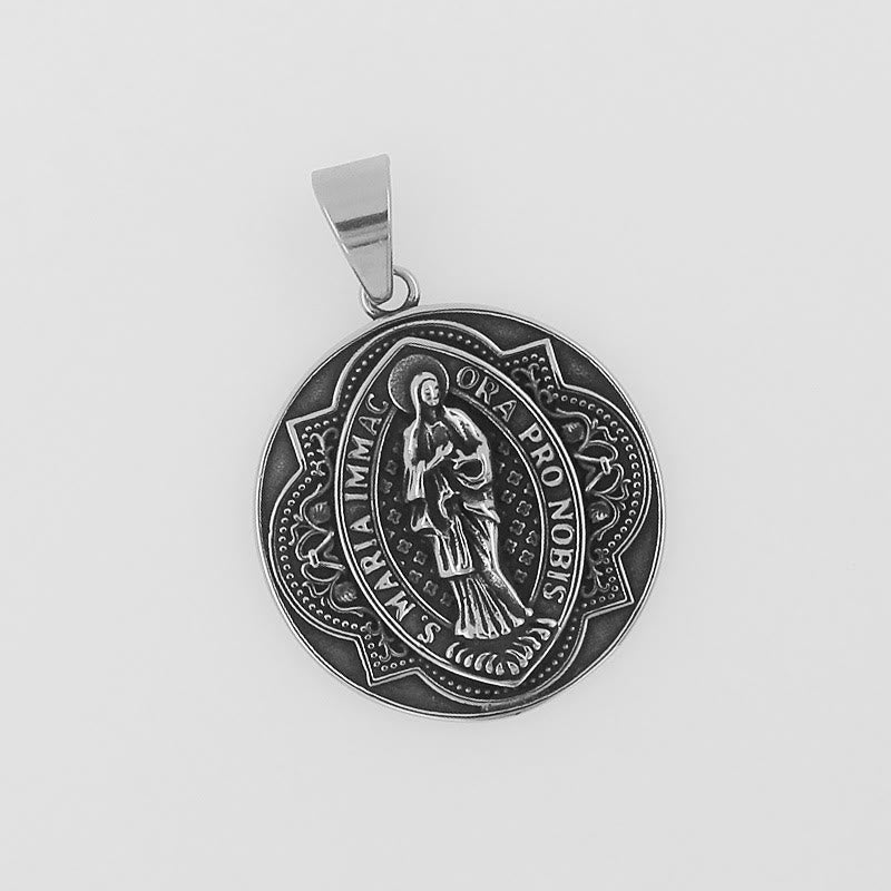 Christiandiscipleshop Retro Style Our Lady Virgin Marry Pattern Round Pendant Necklace