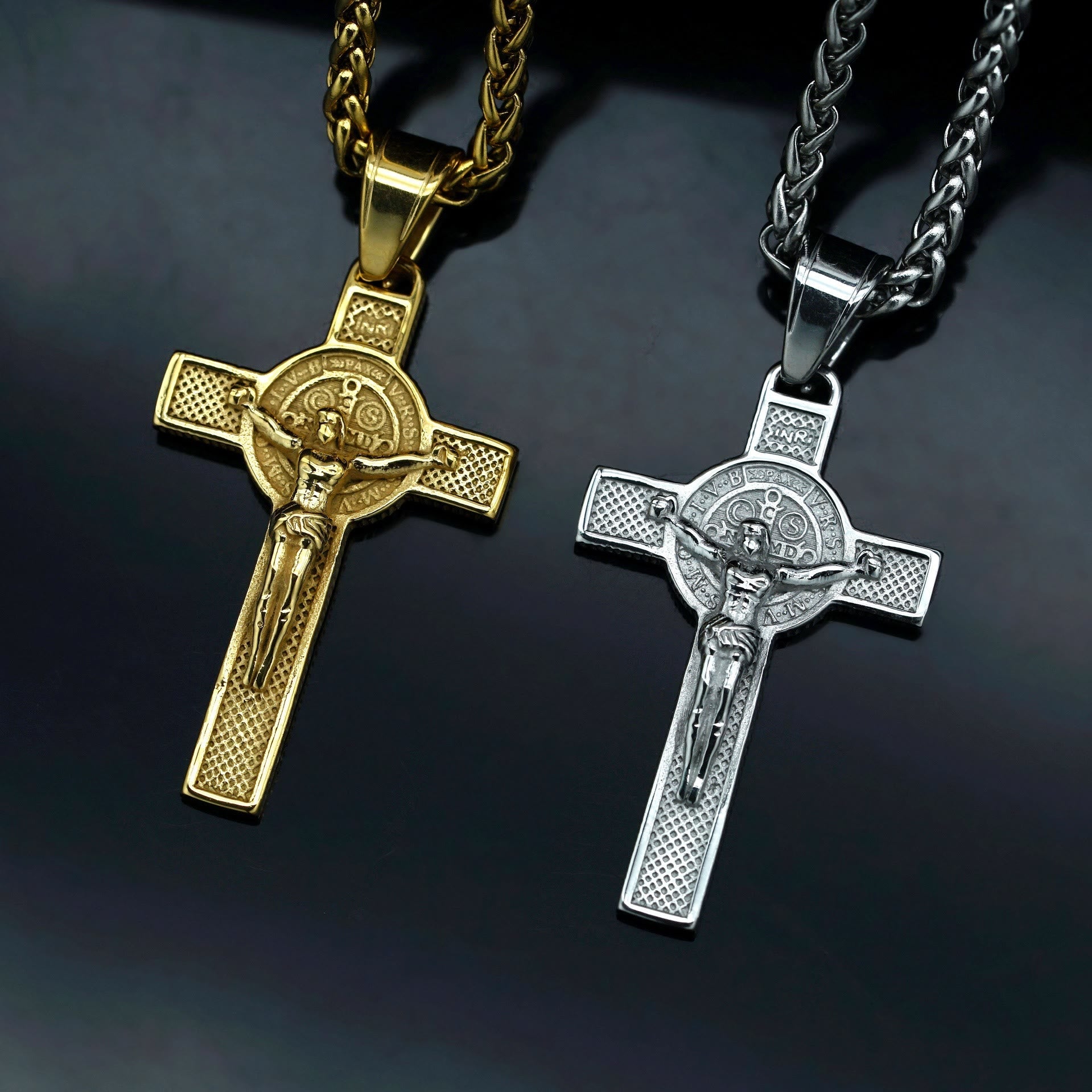 Christianartworkshop Classic Style Crafted Crucifix St. Benedict Jesus Cross Pendant Necklace