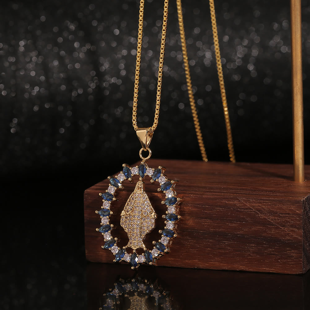 christiandiscipleshop Luxury Style Our Lady of Miraculous Medal Gemstones Pendant Necklace