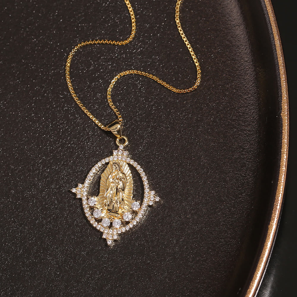 christiandiscipleshop Luxury Style Our Lady of Guadalupe Gemstones Pendant Necklace
