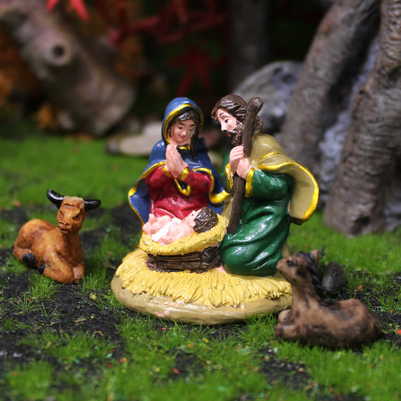 Christiandiscipleshop Colored Style Stable Holy Family Figurine Set Desktop Decorations Ornament