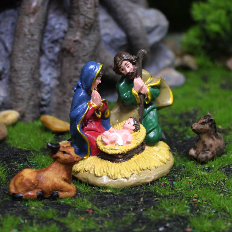 Christiandiscipleshop Colored Style Stable Holy Family Figurine Set Desktop Decorations Ornament