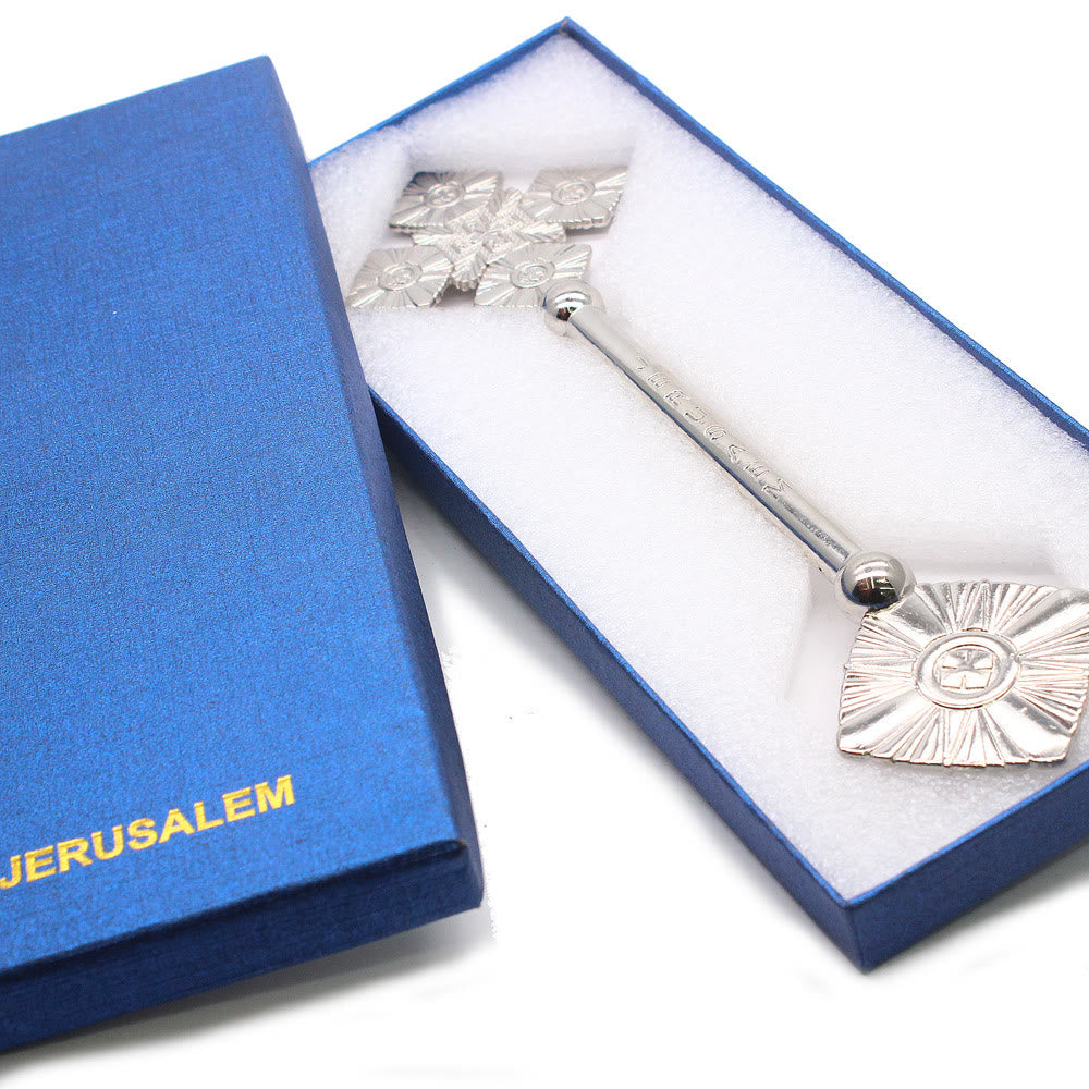 Christiandiscipleshop Classic Style Intricate Geometric Pattern Silvery Blessing Hand Cross