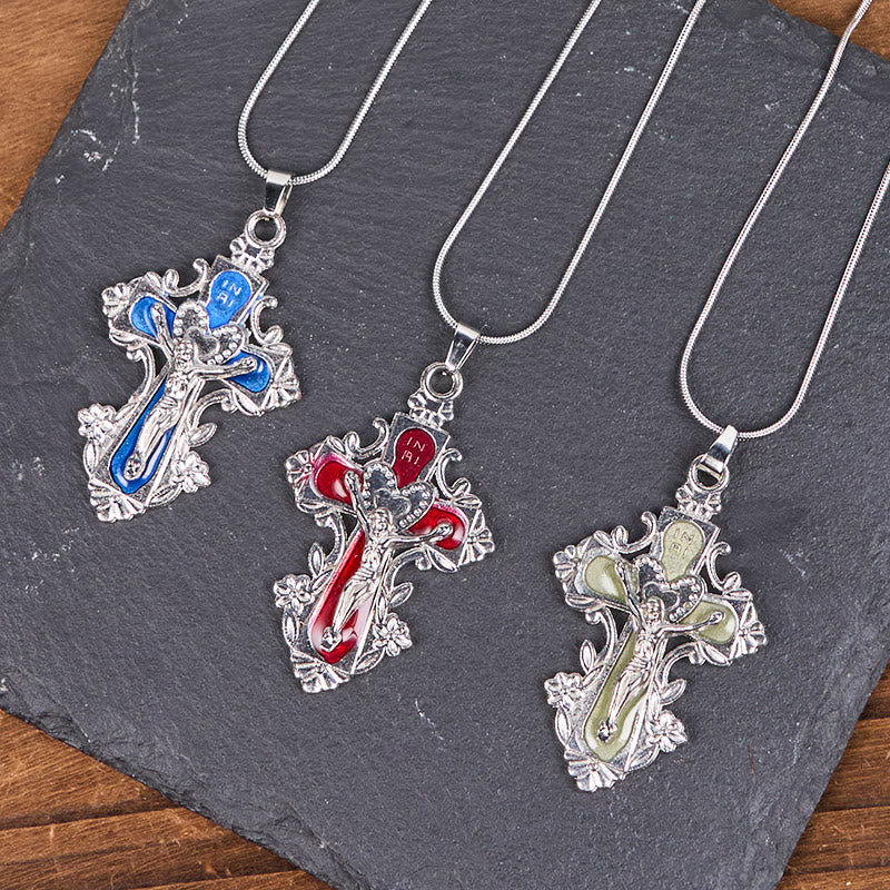 Christianartworkshop 4 Color Classic Style Jesus Cross Faith Crucifix Pendant Necklace