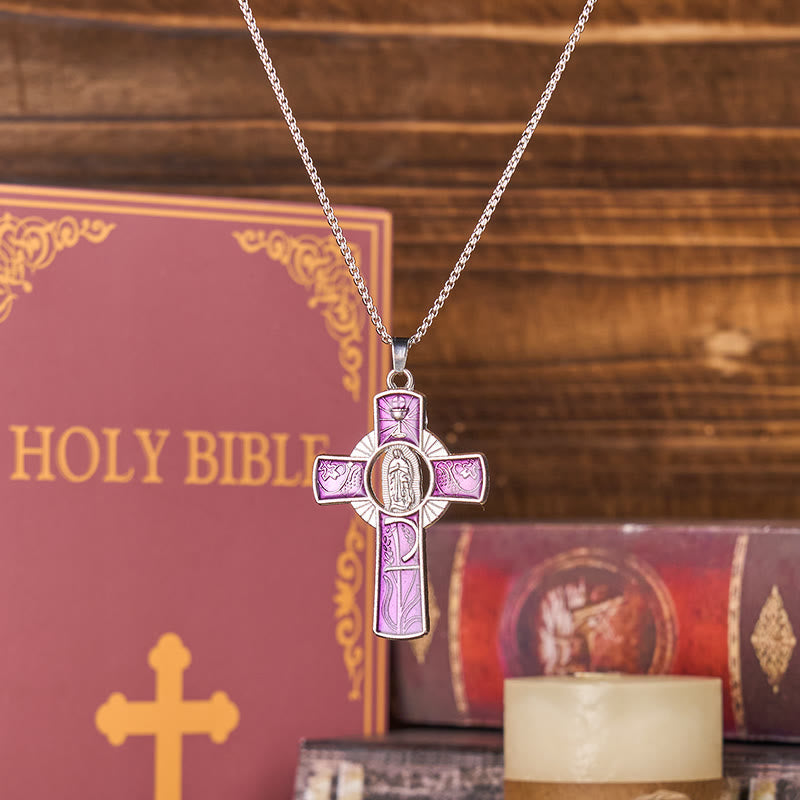 Christianartworkshop 6 Color Virgin Mary  Our Lady of Guadalupe Faith Cross Pendant Necklace