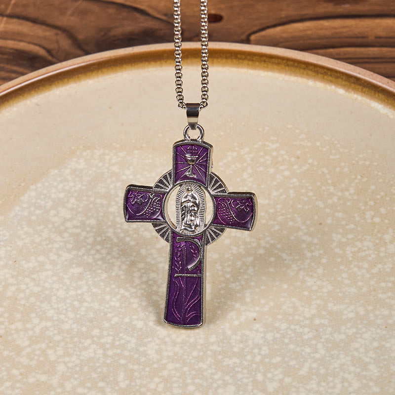 Christianartworkshop 6 Color Virgin Mary  Our Lady of Guadalupe Faith Cross Pendant Necklace