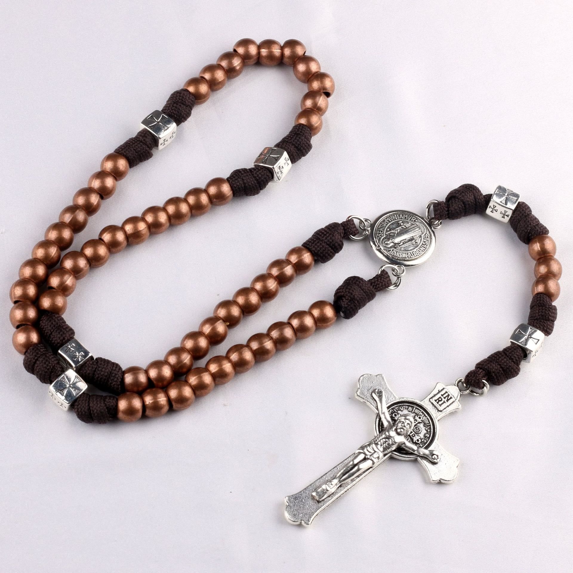 Christiandiscipleshop St. Benedict Medal & Crucifix of 10mm Round Multicolor Wood Paracord Rosary