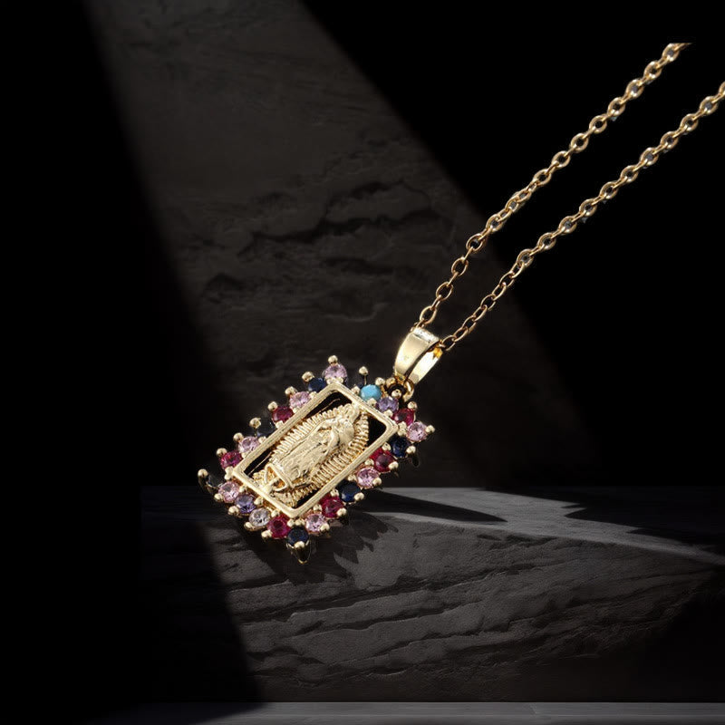 christiandiscipleshop Virgin Mary Necklace with Colorful Micro-Pavé Zirconia Pendant