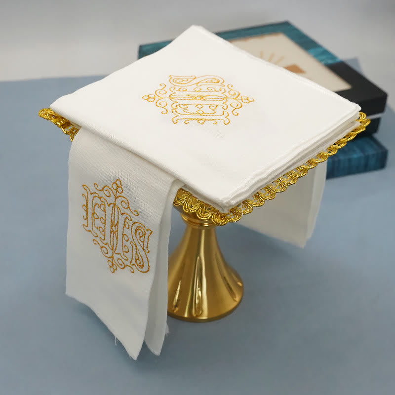 Christiandiscipleshop Classic Style Golden Grace Chalice Veil & Purificator Set Religious Altar Linen Set