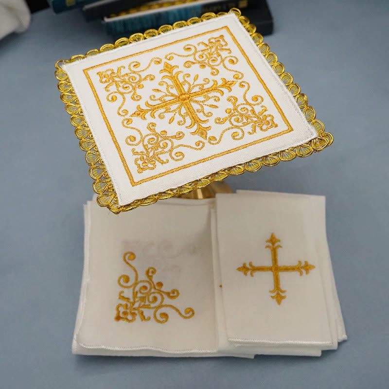 Christiandiscipleshop Classic Style Golden Grace Chalice Veil & Purificator Set Religious Altar Linen Set