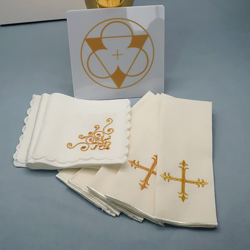 Christiandiscipleshop Divine Cross and Scroll Chalice Veil & Purificator Set Religious Altar Linen Set