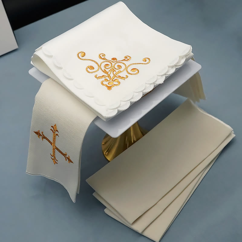 Christiandiscipleshop Divine Cross and Scroll Chalice Veil & Purificator Set Religious Altar Linen Set
