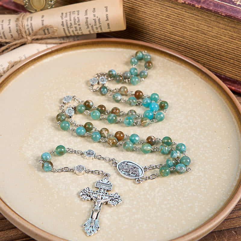 Christiandiscipleshop Our Lady of Aparecida & Crucifix of 8mm Round Green Acrylic Alloy Chain Rosary