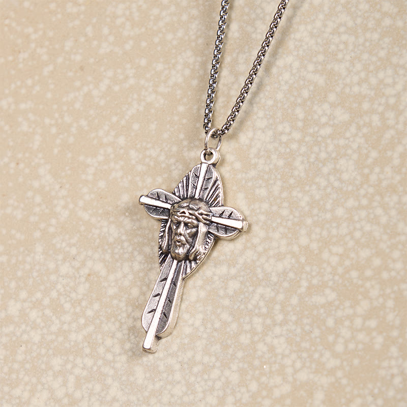 Christiandiscipleshop Retro Style Jesus Icon Cross Faith Blessed Crucifix Pendant Necklace